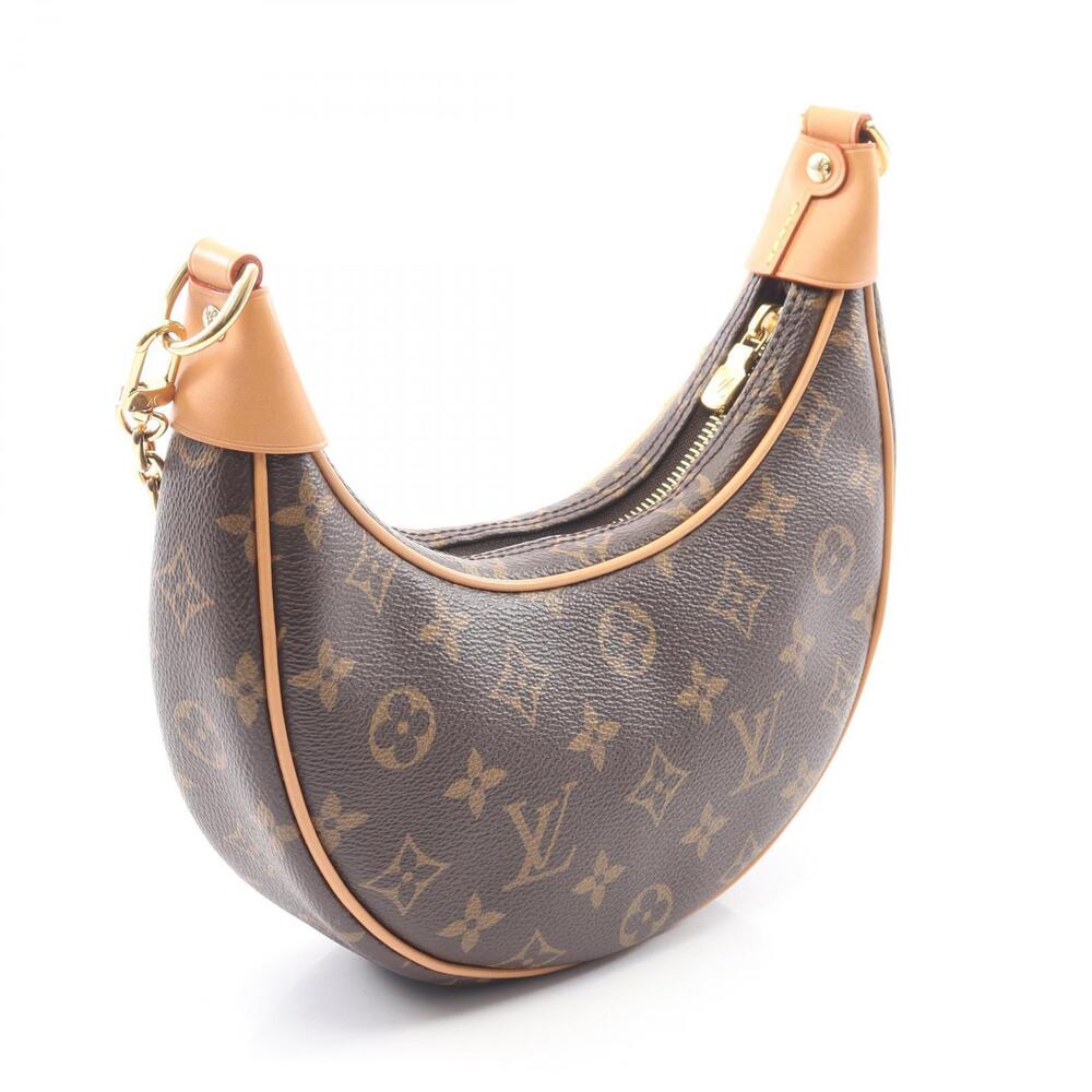 Louis Vuitton Canvas Bag Brown Leather Shoulder Monogram Loop
